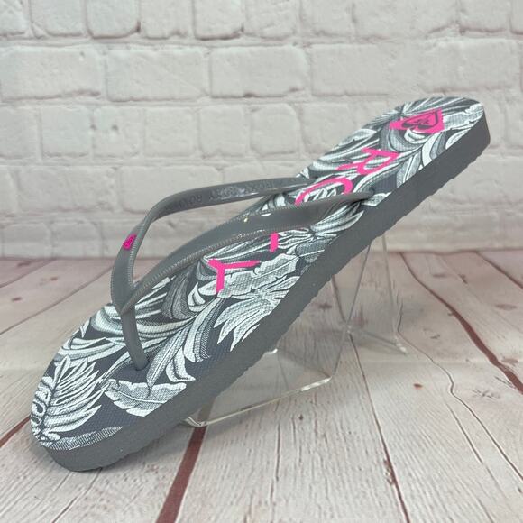 Roxy Melon III Gray Pink Floral Flip Flops Sandals Women’s Size 10 - Picture 4 of 11